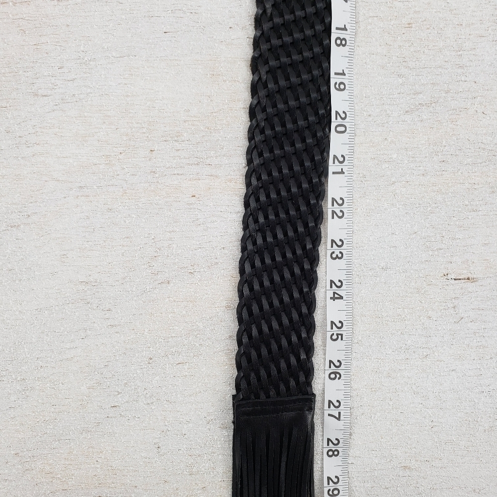 Unbranded women OS black woven belt with fringe leather - Picture 4 of 5